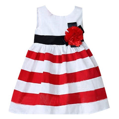 Summer New Fashion Toddler Kids Baby Girl Sleeveless Wide Stripe Dress Flower Casual Dress Clothes Wholesale Free Ship Z5