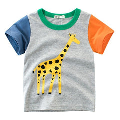 2019 Summer Children Boy Animal Printing Elephant Giraffe Lions Short Sleeve T-shirt Kids Fashion Casual Tops