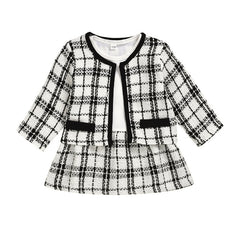 New Fashion Baby Girls Clothes Girls Dresses Kids Plaid Jacket Clothes Girls Ruffle Outfits Birthday Party Plaid Coat Tops+Dress