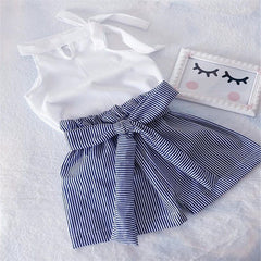 2019 New Toddler Kids Baby Girls sleeveless Halter White Tops and Striped Shorts Pants 2Pcs Sets Clothes