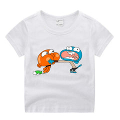 Children Cartoon Movie The Amazing World of Gumball Funny Cartoon Print T-shirt Kids Summer O-Neck Tops Boys & Girls Clothes