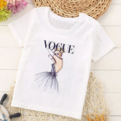 VOGUE New Arrival Princess Print Kids T Shirt Funny Kawaii Cartoon Girl Top Harajuku White Round Neck Short Sleeves Boys Tshirt