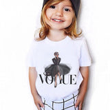 VOGUE Princess Print Girls Shirts Harajuku Kawaii Fashion Girl Top Cartoon Casual Girl T Shirts Children Round Neck Short Sleeve