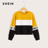 SHEIN Kiddie Girls Multicolor Letter Print Cut-And-Sew Sweatshirt Kids Tops 2019 Autumn Long Sleeve Colorblock Casual Pullovers