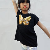 Summer Girl Sequin T-Shirt Children's Cotton Top Sequins Butterfly Sequins Paris Girls T Casual Big Girl Transform Sequin TShirt