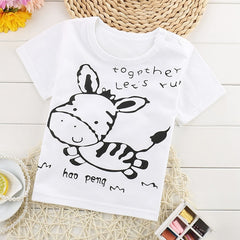 Children's short-sleeve T-shirt for Boy/Girls 2-9 years Teens childish cotton Character Fishbone Zebra donkey kids Tops Tee