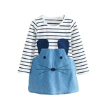 Long Sleeve Baby Girls Dress Kids Casual Dress Brand Fancy Stripe Printed Mouse Denim Clothes Cotton Dresses for Baby Daily Wear