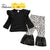 Child Toddler Kids Girls Outfits Clothes Long Sleeve Knitted T-shirt Solid Tops Leopard+Sequins+Headband Pants 3Pcs Clothes Sets