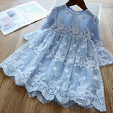 Elegant Flower Girls Dress Wedding Party Princess Dress Casual Kids Clothes Lace Long Sleeves Dress Children's Vestidos For 3-8T