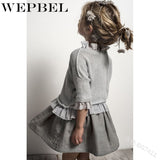 WEPBEL Little Girl Dress Kids Fashion Children Solid Sweater Full Sleeve Ruffles Autumn Winter Casual Baby Mini Dress