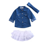 New Kids Baby Girl Clothes Denim Shirt Clothes+Lace Tulle Skirts+Headband Outfits 3pcs Set Newborn Jean Shirt For Girl Clothes