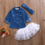 New Kids Baby Girl Clothes Denim Shirt Clothes+Lace Tulle Skirts+Headband Outfits 3pcs Set Newborn Jean Shirt For Girl Clothes