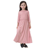 Toddler Kids Children Muslim Girls Solid Long Sleeve Dress Casual Long Dess 8-14 years Fashion Islamic Girl Muslim Dresses 11.19