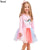 Dxton Children Long Sleeve Dress Unicorn Kids Dess For Girl Cartoon Kids Vestdios Rainbow Appliques Princess Dress Girls LH4571