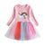 Dxton Children Long Sleeve Dress Unicorn Kids Dess For Girl Cartoon Kids Vestdios Rainbow Appliques Princess Dress Girls LH4571