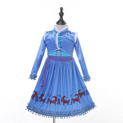 Movie Cosplay Costume Dress Princess Anna Dess for Girls Cosplay Snow Queen Anna Elsa Kids Costume Party Dress