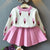 Autumn Print Girls Desses Fashion Ice Cream Sweater Pleated Dress Suit 2Pcs Baby Girls Suits Kids Outfits Sweet Kids Clothes