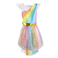 Girls Cosplay Costume for Girl Unicorn Dress Up Kids Summer Rainbow Sequin Party Dress Girls Pageant Dress with Wing Headband