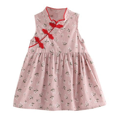 Kids Girls Cute Flower Print Dress Chinese Style Vintage Cheongsam Dresses Qipao Baby Clothes