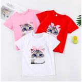 kids girls top tee Baby t shirt boys shirt Children casual clothes magic cartoon cat print lightning eyes LED girl clothes 3-12