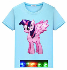 kids girls top tee Baby t shirt boys shirt Children casual clothes magic cartoon cat print lightning eyes LED girl clothes 3-12
