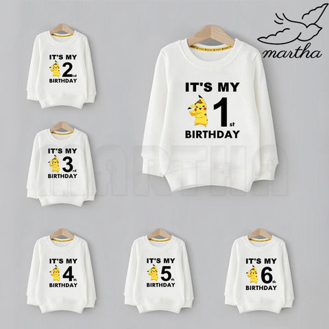 Kids Pokemon Go Pikachu Birthday Sweatshirts Cartoon Funny Printing Sweatshirts Children Cute Sweatshirts Baby Birthday Present