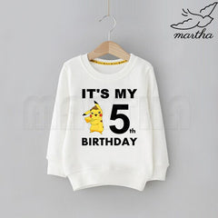Kids Pokemon Go Pikachu Birthday Sweatshirts Cartoon Funny Printing Sweatshirts Children Cute Sweatshirts Baby Birthday Present