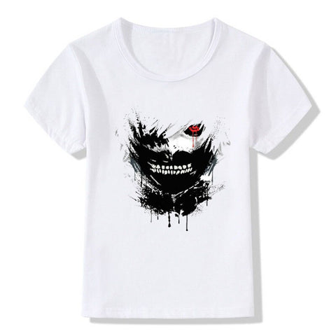 TEESCLUB Children Anime Tokyo Ghoul T-shirt Kid Ken Kaneki Pirnting Clothing Casual Boys Girls O-neck T shirt White Tops