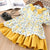 Hurave Turn-down collar pattern baby Girl clothes Summer short sleeve dress Kids Clothes print Casual print cotton dresses