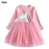 VIKITA Girls Unicorn Vestidos Girls Long Sleeve Dress Kids Party Voile Dress Children Licorne Autumn and Winter Dresses LH4577