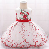 Beaded Embroidered Flower Tutu Lace New Born Baby Girl Dresses Birthday Baptism Princess Floral Kids Girl Baby Dress L1897XZ