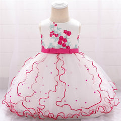 Beaded Embroidered Flower Tutu Lace New Born Baby Girl Dresses Birthday Baptism Princess Floral Kids Girl Baby Dress L1897XZ