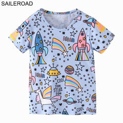 SAILEROAD 7 Years Cartoon Dinosaur Boys Girls Tops Tees T Shirt For Summer Children Kids Short Sleeve Shirts Cotton Baby Clothes