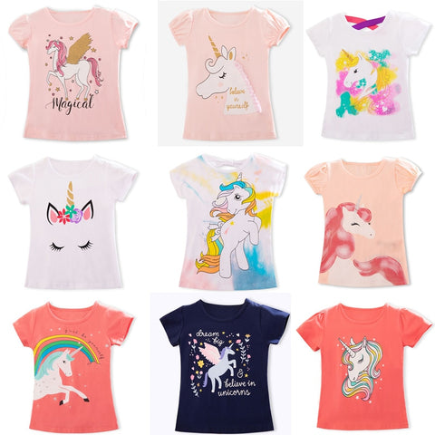 2019 Summer Fashion Unisex Unicorn T-shirt Children Boys Short Sleeves White Tees Baby Kids Cotton Tops For Girls Clothes 3 8Y