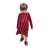 Baby Kids Girls Long Sleeve Cotton Party Irregular Plaid Pullover O-Neck A-line Princess Desses Autumn Casual Children Clothing