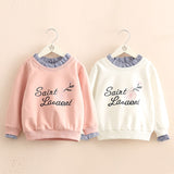 2018 Spring Autumn 3-11 12 Years Child Teenage Hoodies Crew-Neck Letter Print Kids Baby Girl Patchwork Fake 2 Pcs Sweatershirts