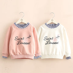 2018 Spring Autumn 3-11 12 Years Child Teenage Hoodies Crew-Neck Letter Print Kids Baby Girl Patchwork Fake 2 Pcs Sweatershirts